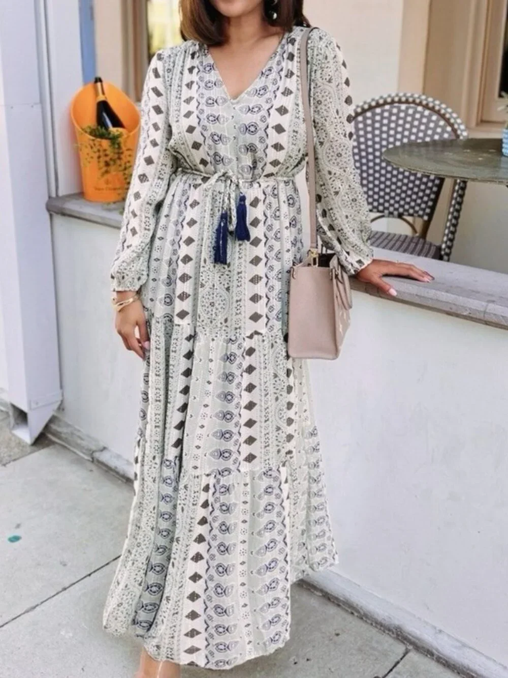 Zara Bohemian Maxi Dress – Flowing Boho Style with Belt - Picture 1 of 6